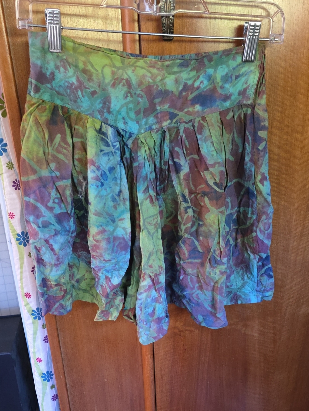 Bohemian Tie-Dye Flowy Short — Green, Blue & Purple